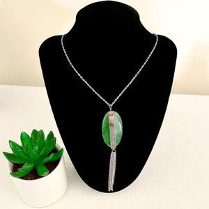 Tranquility Trend Green Pendant Long Necklace with Earrings Paparazzi New